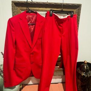 Boohoo Mens Bright Red Two-Piece Blazer & Trousers